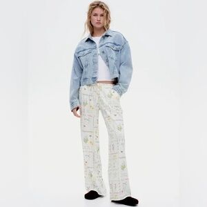 H&M Divided Women's Lightweight Floral Print Cream Pants Size Medium